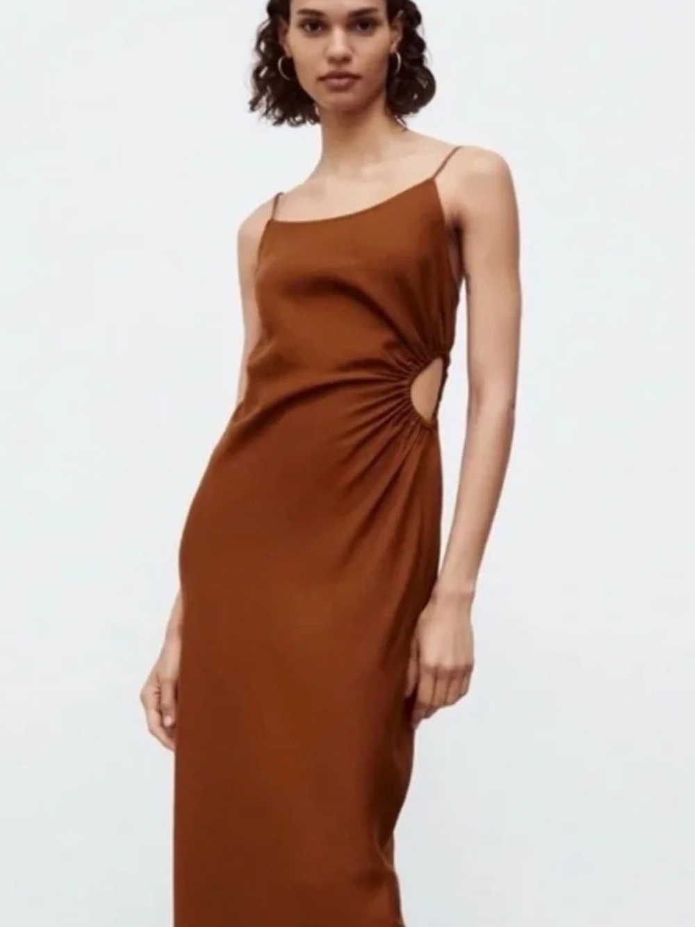 NWT Zara Brown Linen Cut-out Maxi Dress